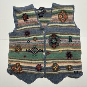 Woolrich XL Knit Wool Sleeveless Vest Sweater V-Neck Button Multicolor Striped